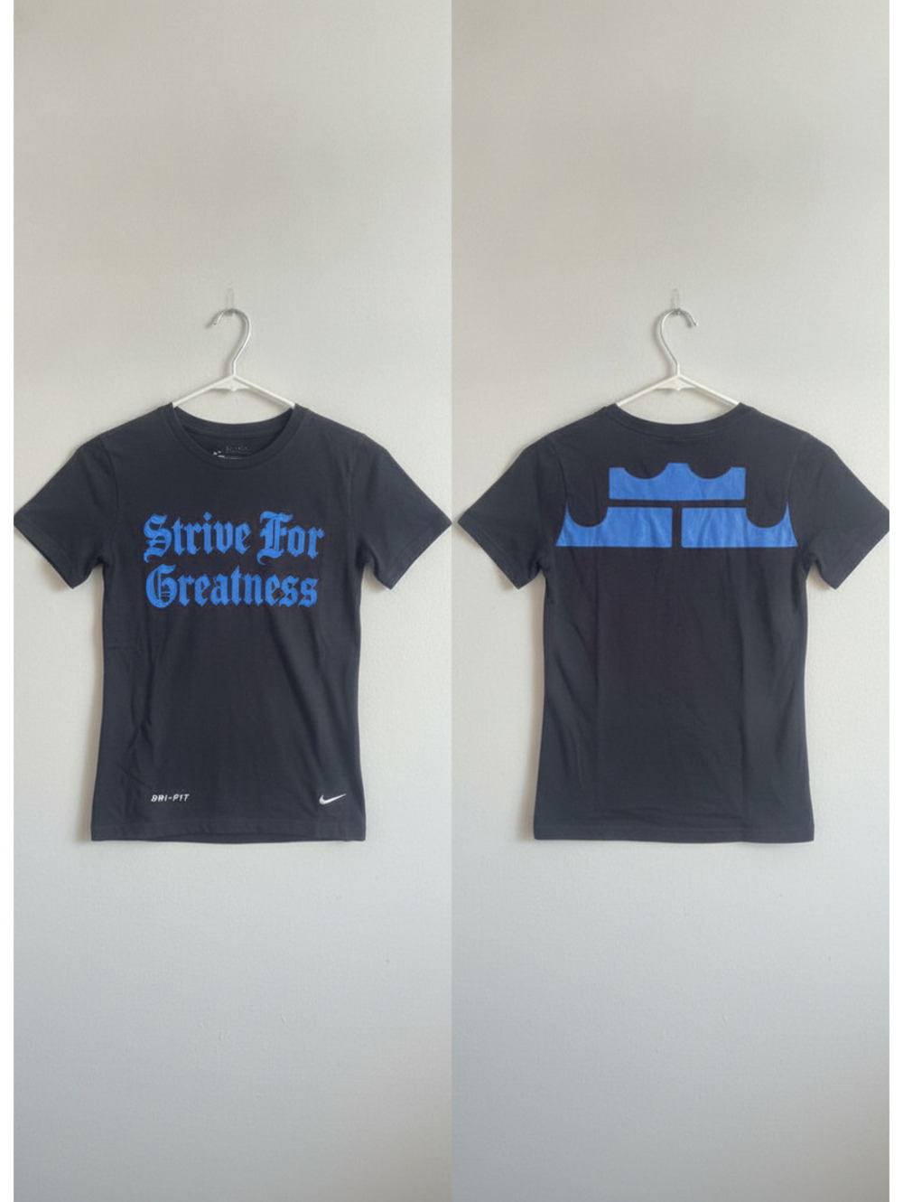 Nike Dri-FIT 'Strive For Greatness' Black and Blue Athletic T-Shirt